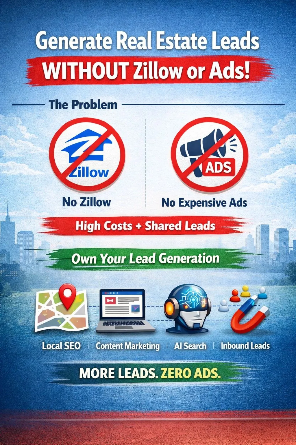 real estate leads without Zillow infographic using SEO AI search and inbound marketing