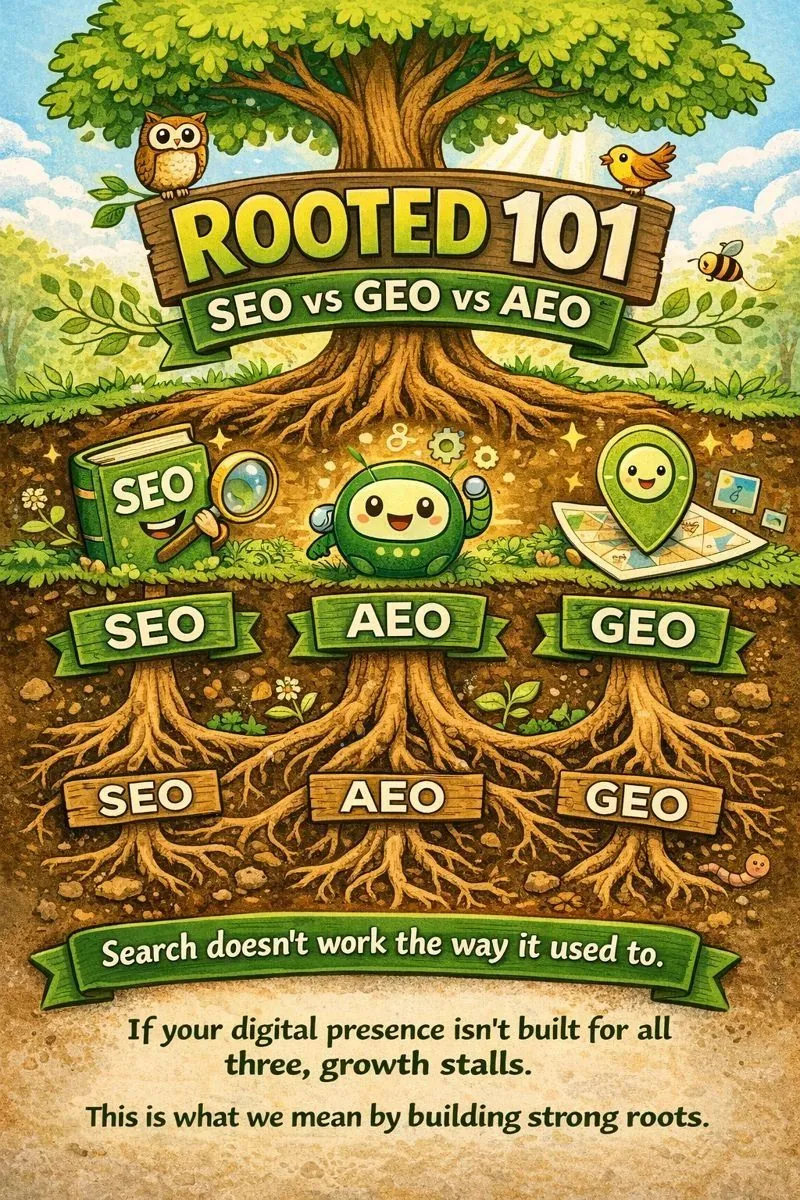 A Tree with Deep Roots of SEO, GEO, and AEO